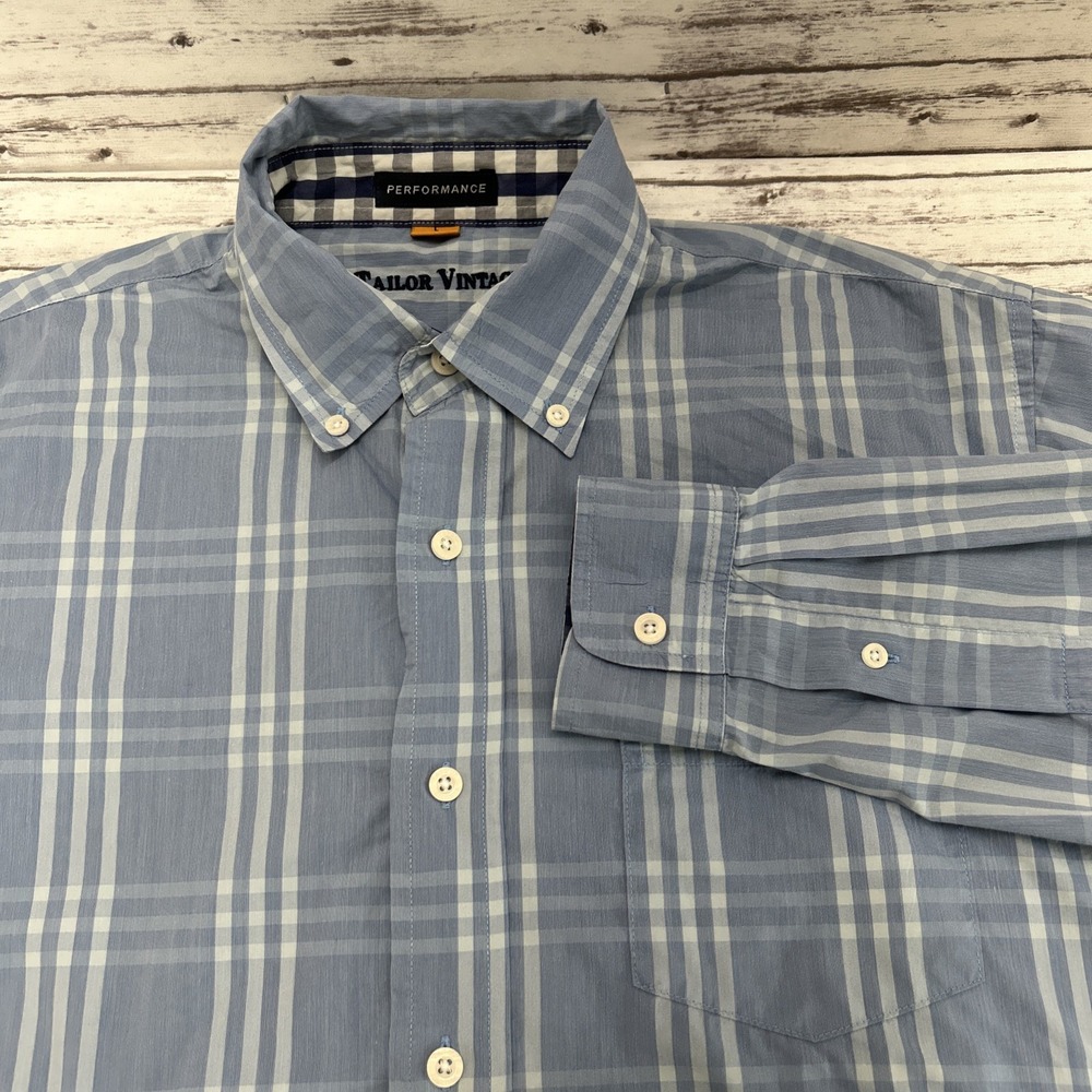 Tailor Vintage Performance Button Down Shirt Men's Large Blue Palid Long Sleeve